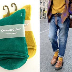 Colorful Set-of-2 Novelty Roll Top Crew Socks